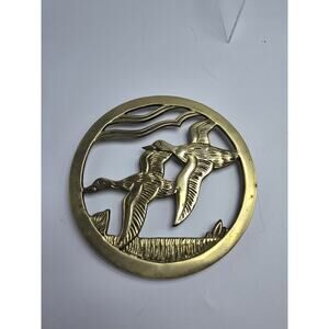 Brass Trivet, Flying Geese Trivet, Home Decor, Vintage Brass Duck, Hot Plate 8"